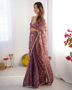 NC Chiffon Chex Wevon Chex Designer, Lace Party Wear Saree - Purple