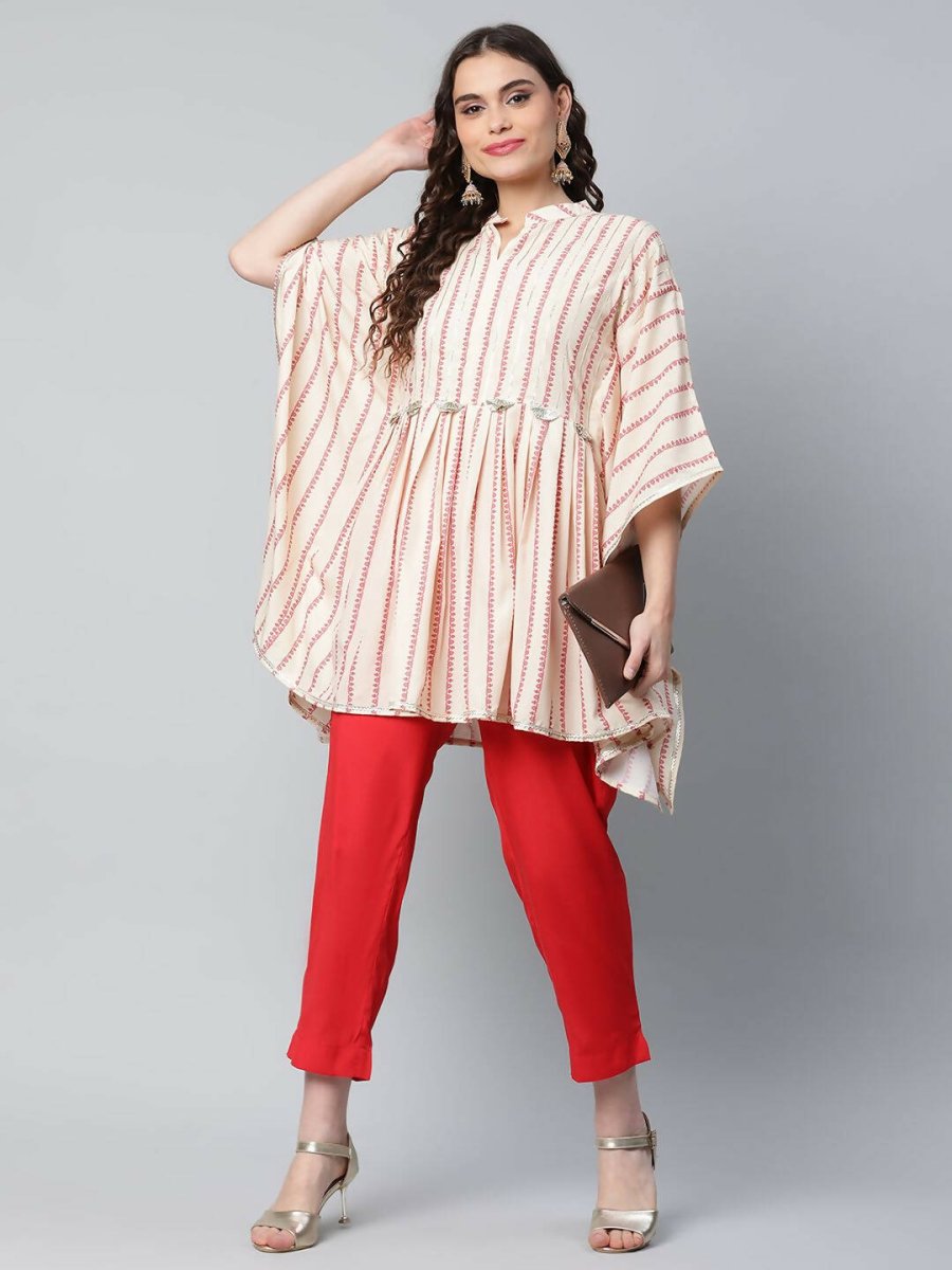 Ahalyaa Womens Off White Crepe Printed Kaftan Pant Set - Distacart