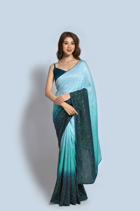 Vegaa Fashion Sky Blue Vichitra Silk Embroidered Party Wear Saree