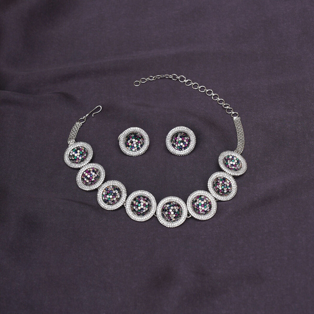 Multi Diamond and Stone Neckpiece with Studs- Ruby Raang
