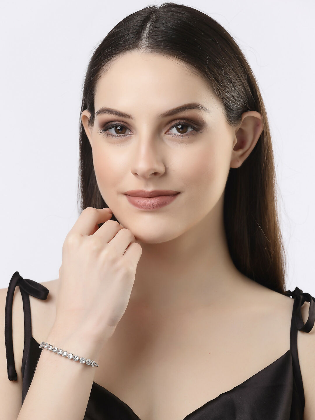 NVR Women Silver-Plated Handcrafted American Diamond Link Bracelet - Distacart