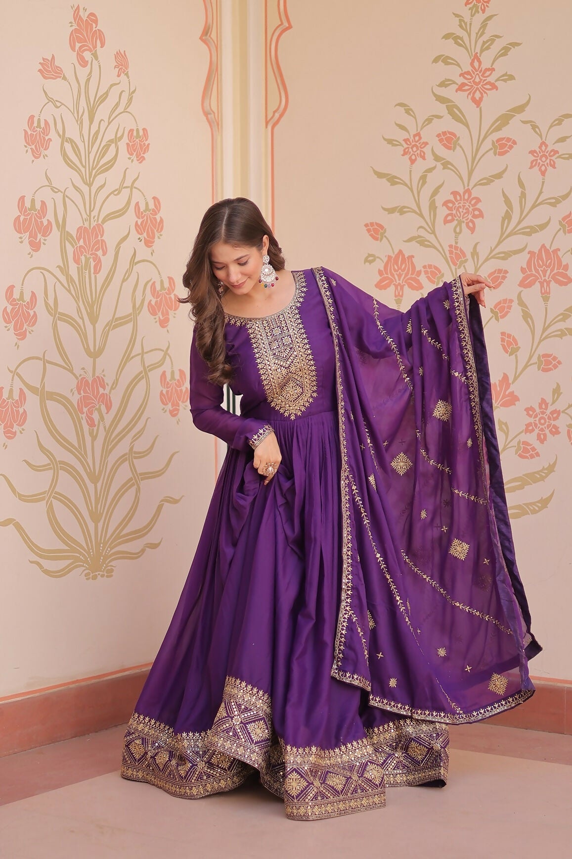 Joban Fashion Purple Georgette Sequence Embroidery Work Kurta Set - Distacart