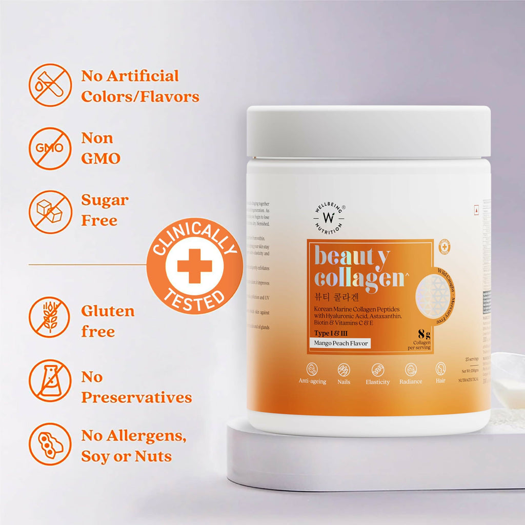Wellbeing Nutrition Glow Korean Marine & Beauty Collagen Combo: Tropical Bliss & Mango Peach Flavor