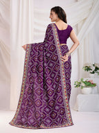 Voilet Vichitra Silk Bandhani Printed, Embroidery Work Saree - Ditya