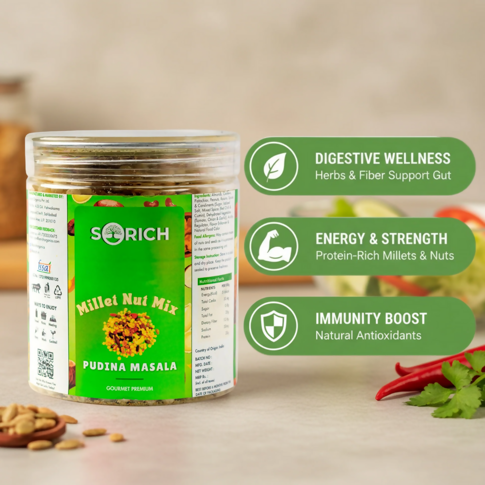 Sorich Organics Millet Nut Mix – Pudina Masala Crunchy & Healthy Snack - Distacart
