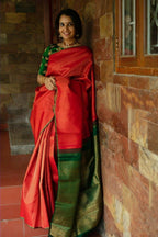 DEIANA'S Beautiful Designer Golden zari Soft Lichi Silk Saree - Red