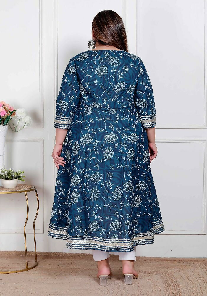 Miravan Plus Size Women'S Jashn Hand Block Printed Ethnic Anarkali Kurta And Dupatta - Distacart