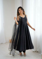Joban Fashion Black Kurta Set Chanderi Sequence Embroidery Work - Distacart