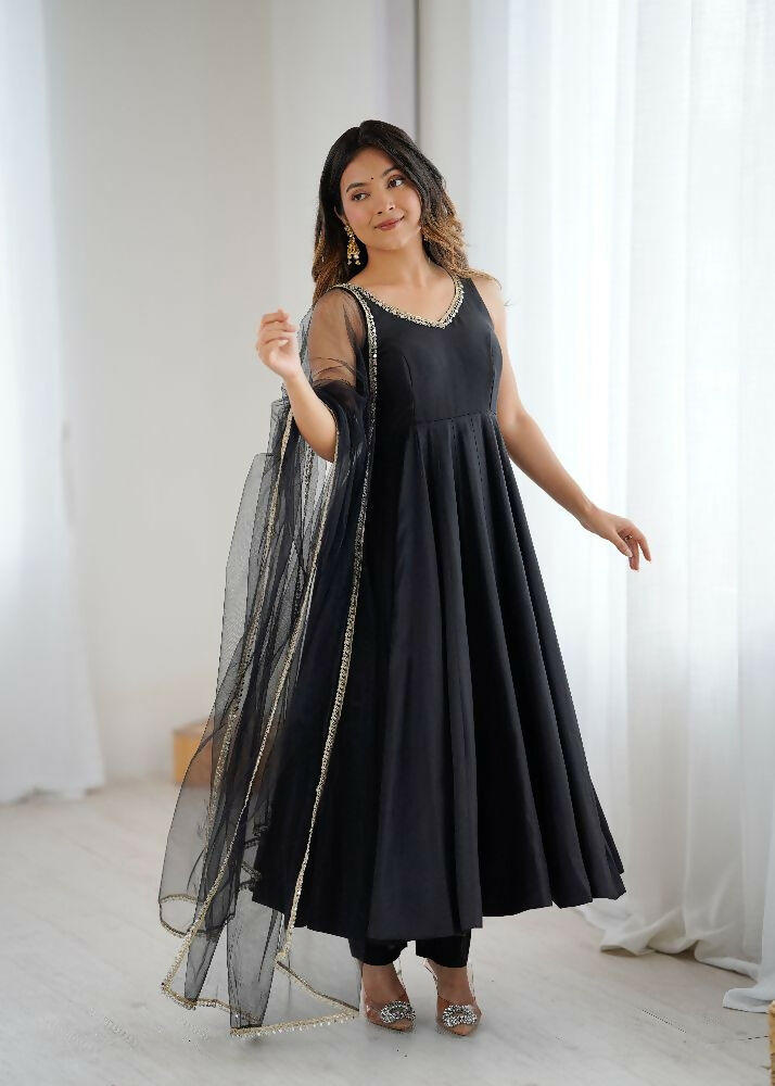 Joban Fashion Black Kurta Set Chanderi Sequence Embroidery Work - Distacart