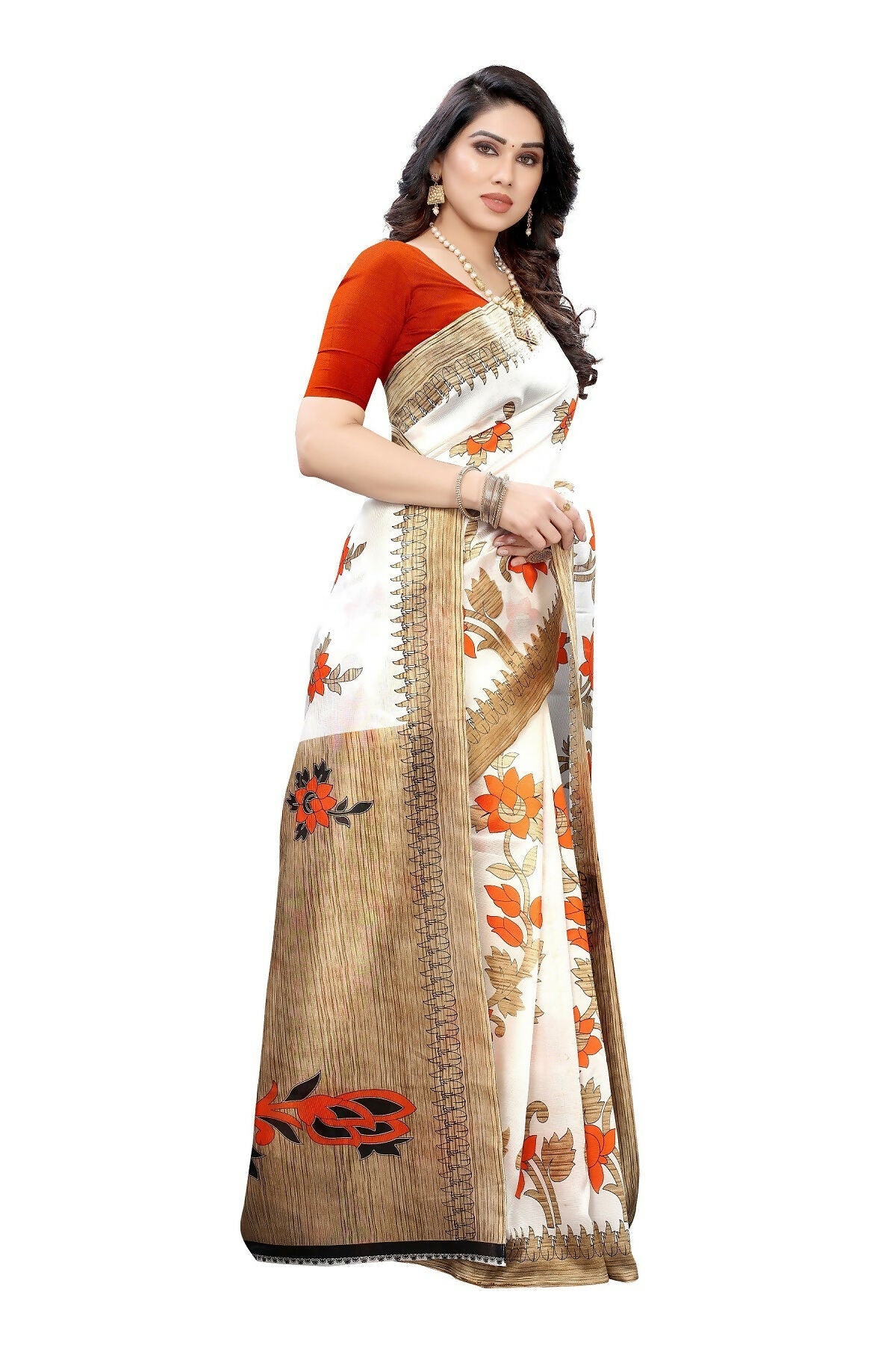 Vamika White Printed Art Silk Saree
