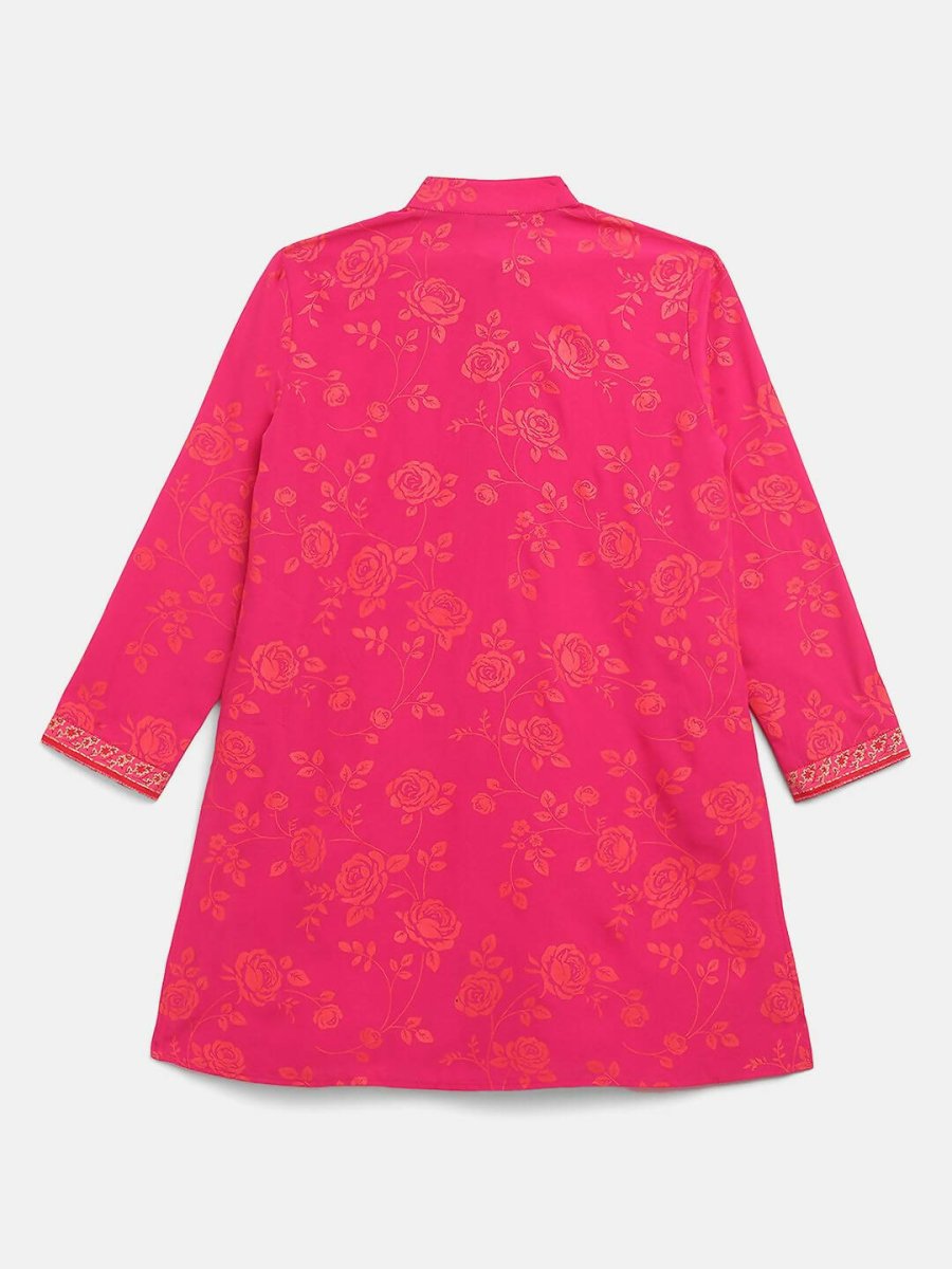 Ahalyaa Pink Crepe Orange Khari Print Kids Kurta Churidar Set For Boys