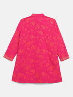 Ahalyaa Pink Crepe Orange Khari Print Kids Kurta Churidar Set For Boys