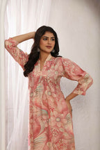 Jyoti Fashion Women's Peach Rayon Floral Print with Side Pocket Kurtis & Sets