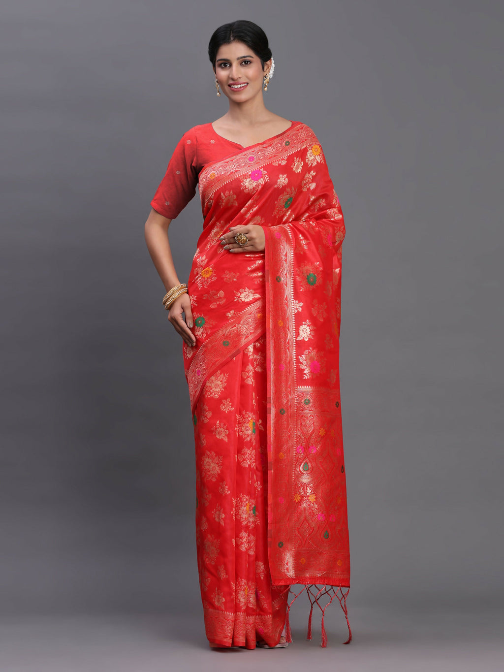 Shree Shyam Fashion Banarasi Silk Red Saree - Distacart