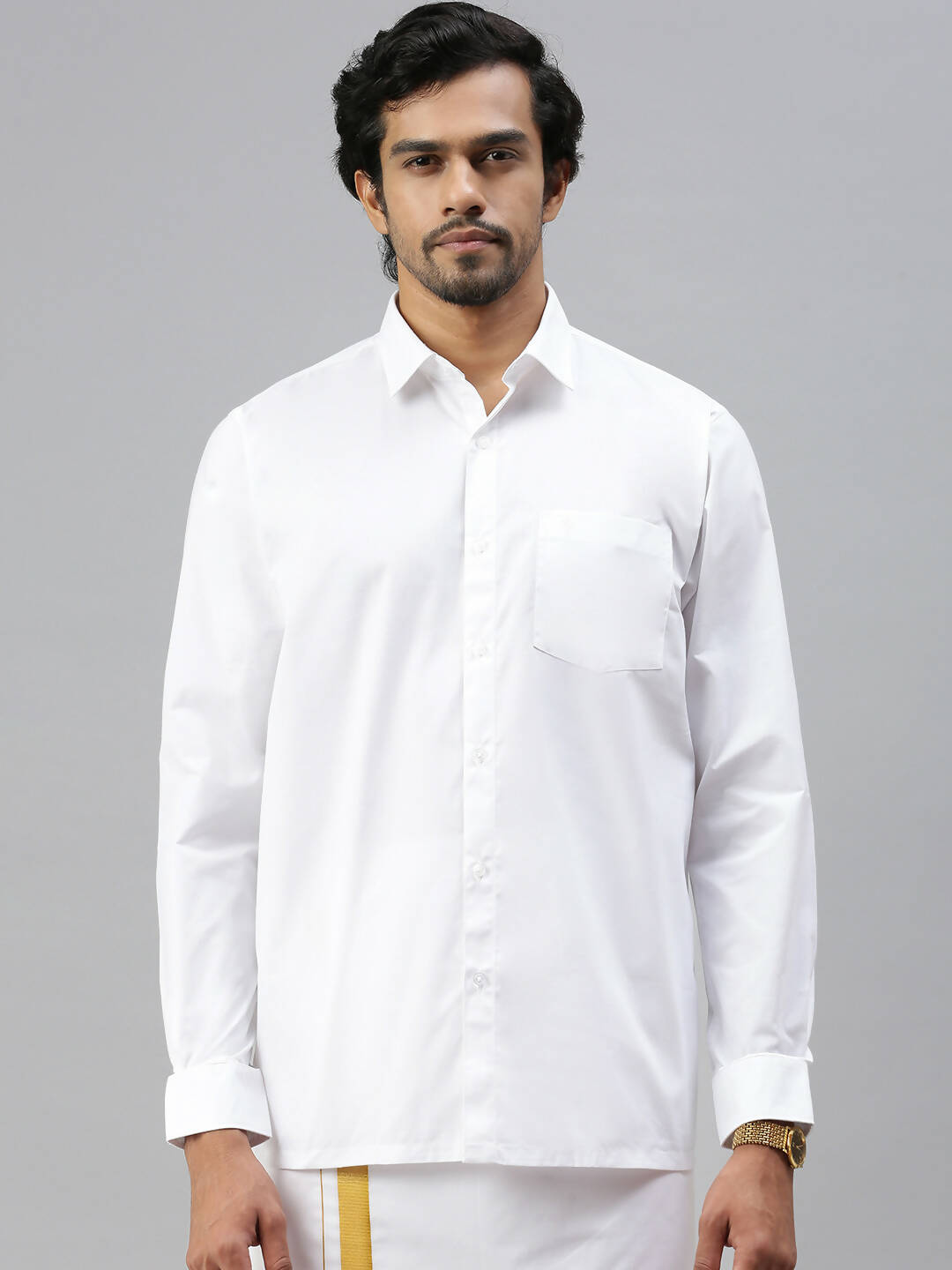 Ramraj Cotton Mens Full Sleeve White Shirt Plus Size - Soft Touch Cotton