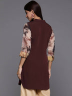 Ahalyaa Brown & Gold-Toned Mandarin Collar Printed Tunic - Brown Color