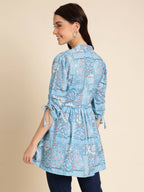 Light Blue Poly Rayon Digital Printed A-line Top - Tarini