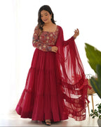 The52 Women's Beautiful Embroidery Work Faux Georgette Fabric Flared Anarkali Pant and Dupatta Set - Distacart