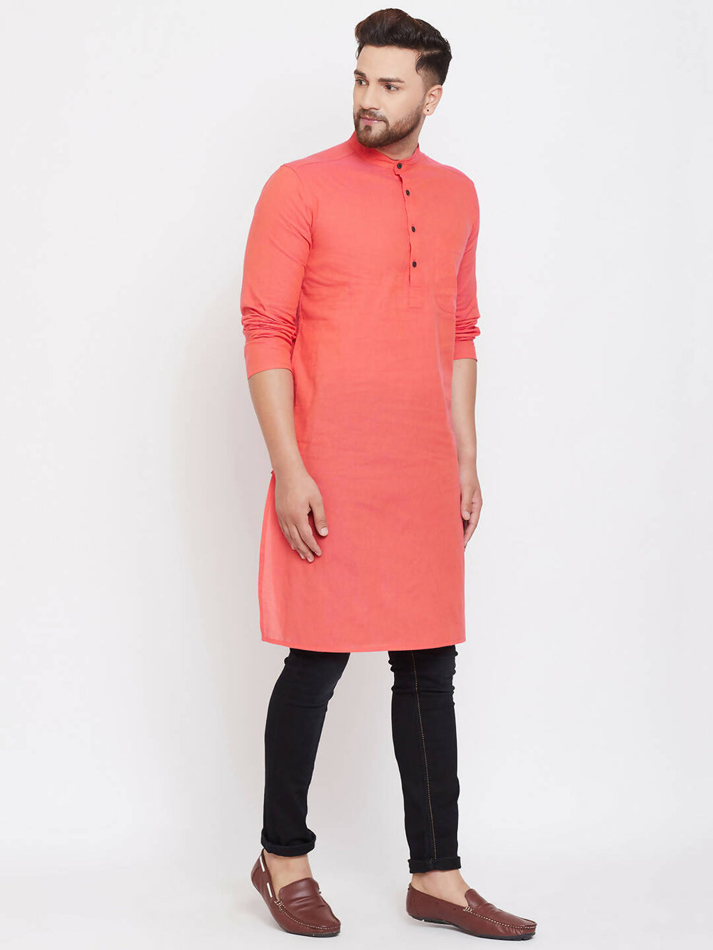 Even Apparels Red Pure Cotton Men's Kurta With Band Collar - Distacart