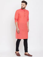 Even Apparels Red Pure Cotton Men's Kurta With Band Collar - Distacart
