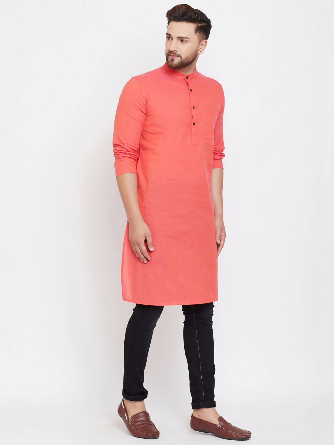 Even Apparels Red Pure Cotton Men's Kurta With Band Collar - Distacart
