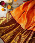 DEIANA'S Beautiful Designer Golden zari Soft Lichi Silk Saree - Orange