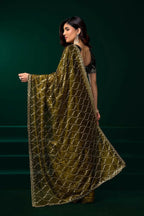 Joban Fashion Mehandi Green Net Party Wear Sarees - Distacart
