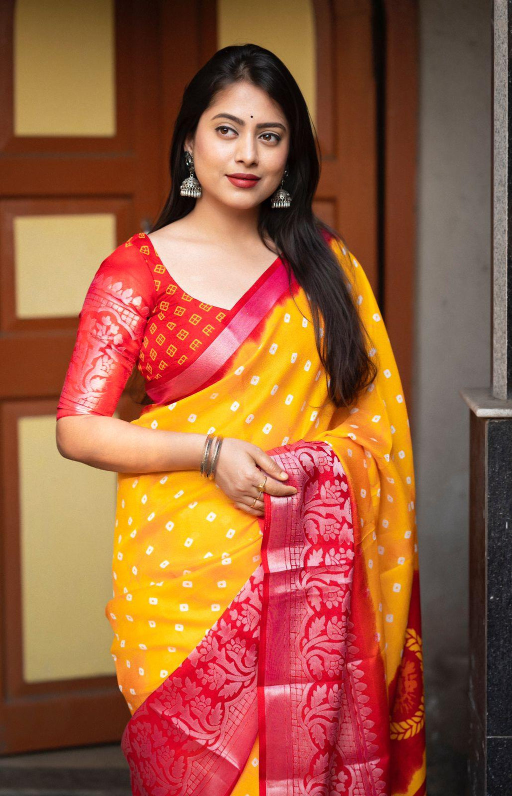 Yellow Jute Silk Printed Saree with Unstitched Blouse - Hiral Fashion