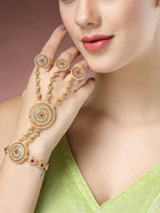 NVR Women's Gold-Polished CZ Stone-Studded Handcrafted Ring Bracelet - Distacart
