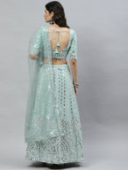 Pista Green Georgette Paper Mirror Embroidery Work Lehenga Choli with Dupatta - Jivika