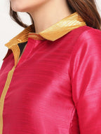 Ahalyaa Women's Dark Pink Poly Silk Kurta Trouser Set