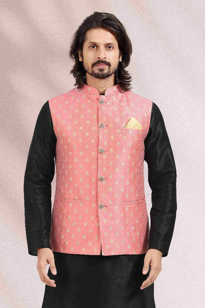 Raivat Ethnic Jacquard Banarasi Silk Woven Work 3 Pics Jacket Set In Pink Colour - Distacart