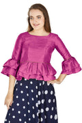 Aastha Fashion Women's Purple Art Silk Bell Sleeves attire with Poly Cotton Lining Blouse