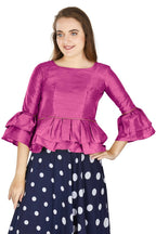 Aastha Fashion Women's Purple Art Silk Bell Sleeves attire with Poly Cotton Lining Blouse