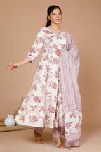 Miravan Women's Pink Floral Print Anarkali Kurta With Palazzo & Dupatta Set