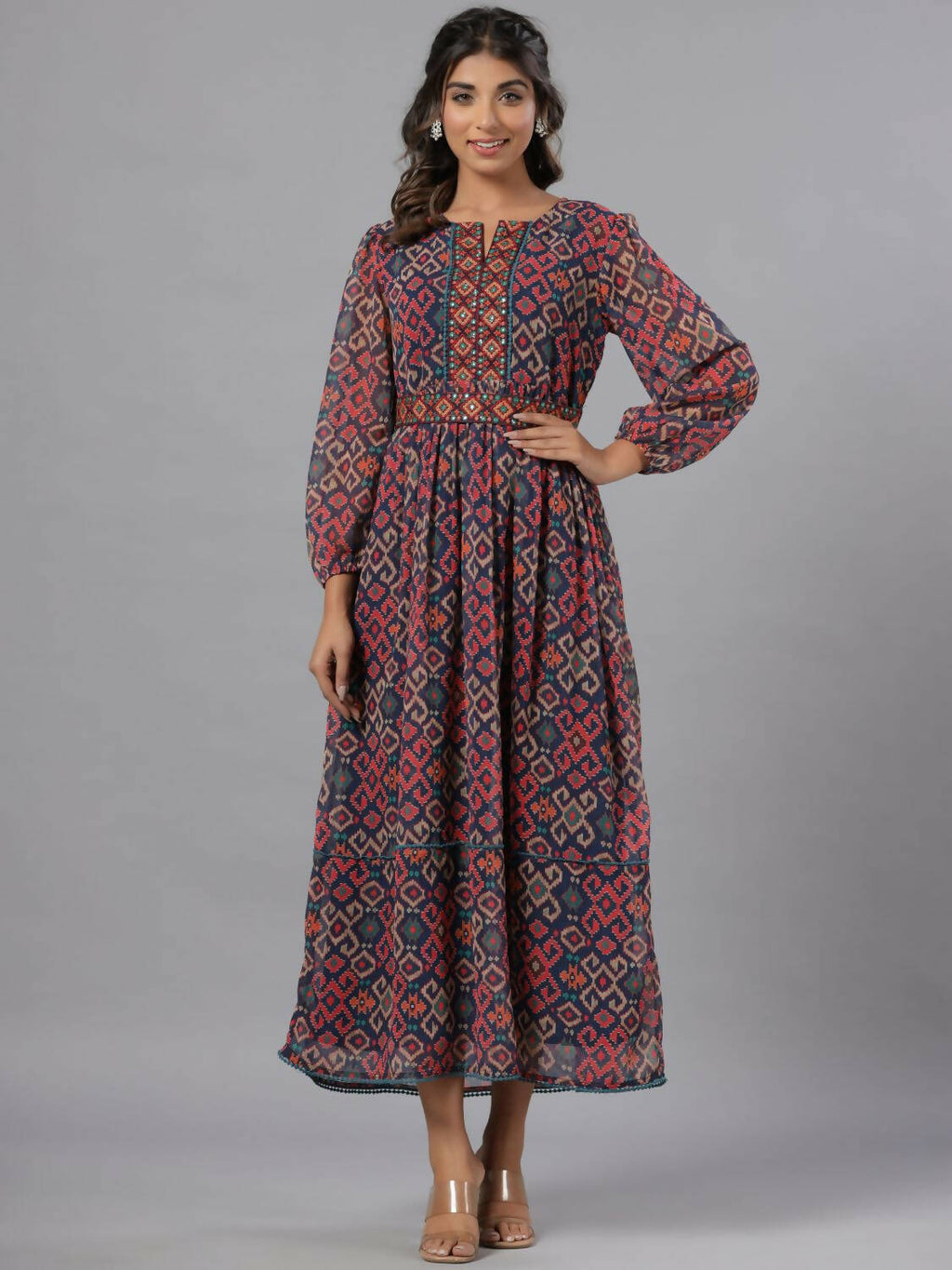 Juniper Women Multi Coloured Chiffon Printed Maxi Dress - Distacart