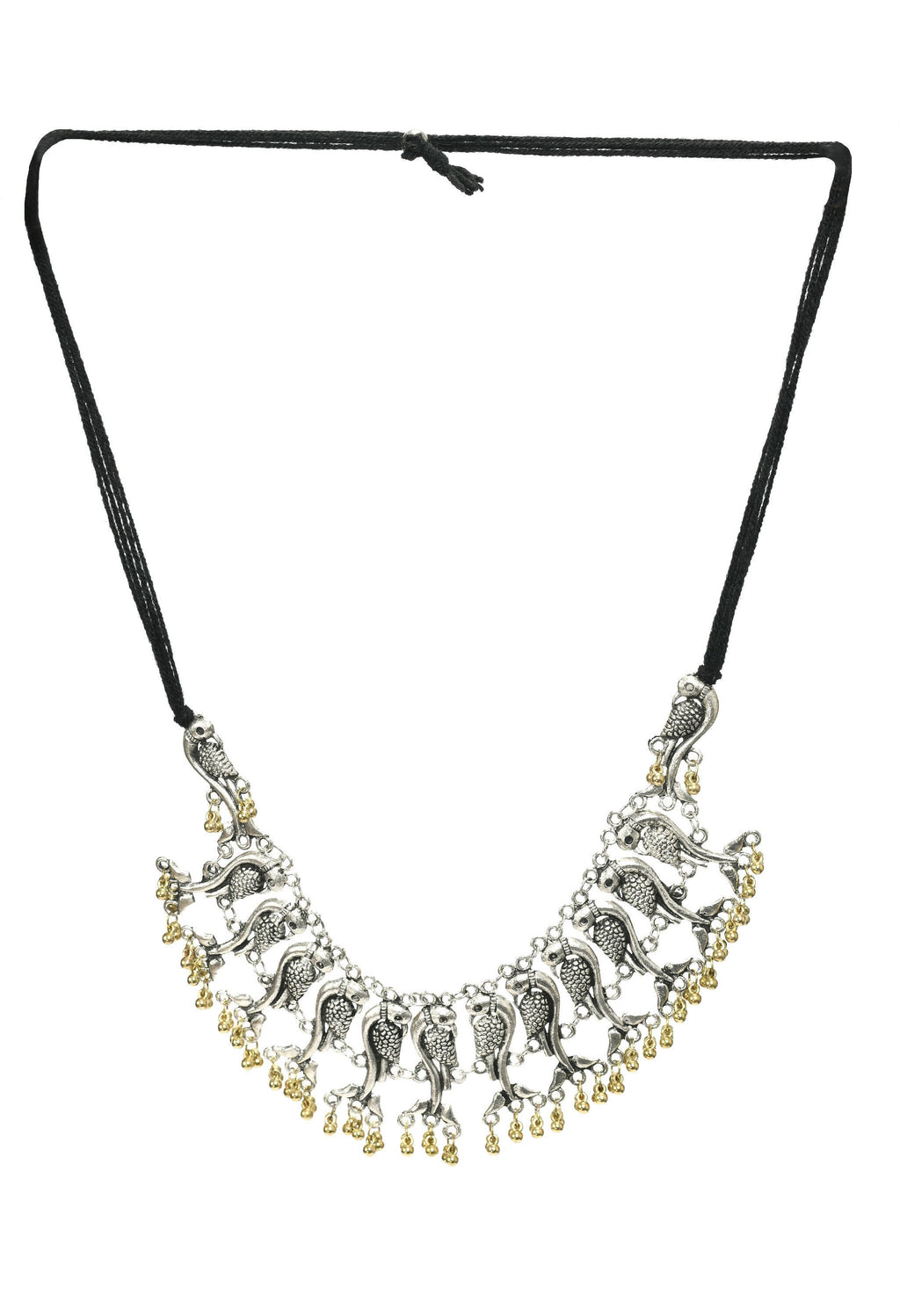 Mominos Fashion Johar Kamal Oxidised Silver-Plated Brass Finish Peacock Choker For Women (Silver/Golden) - Distacart