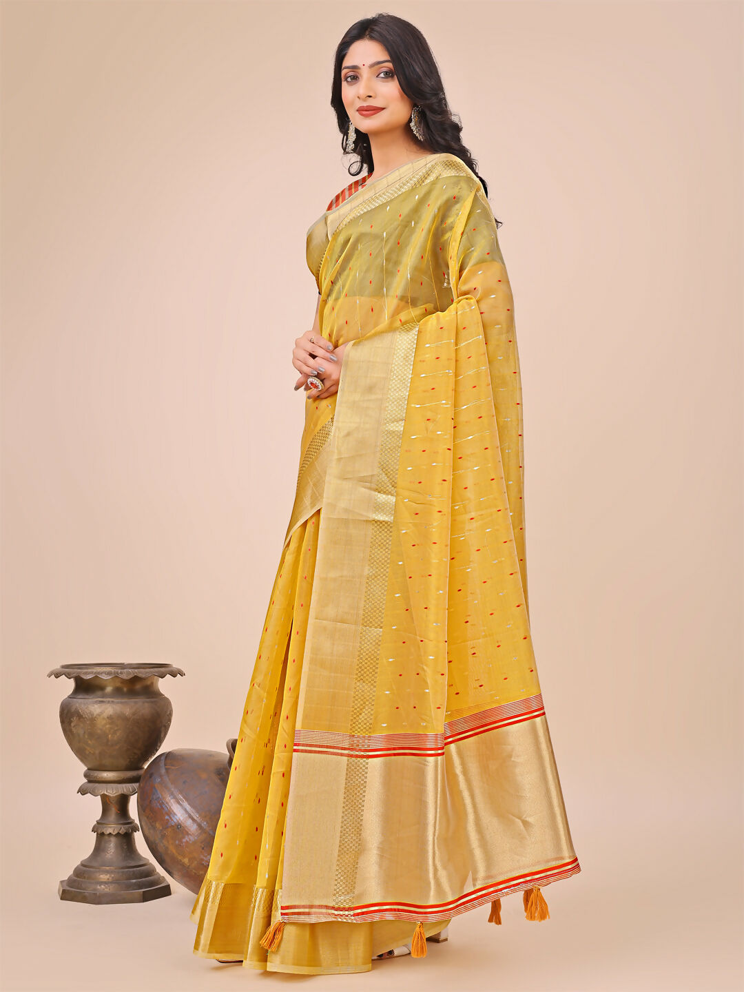 Shree Shyam Fashion Florance Yellow Organza Saree