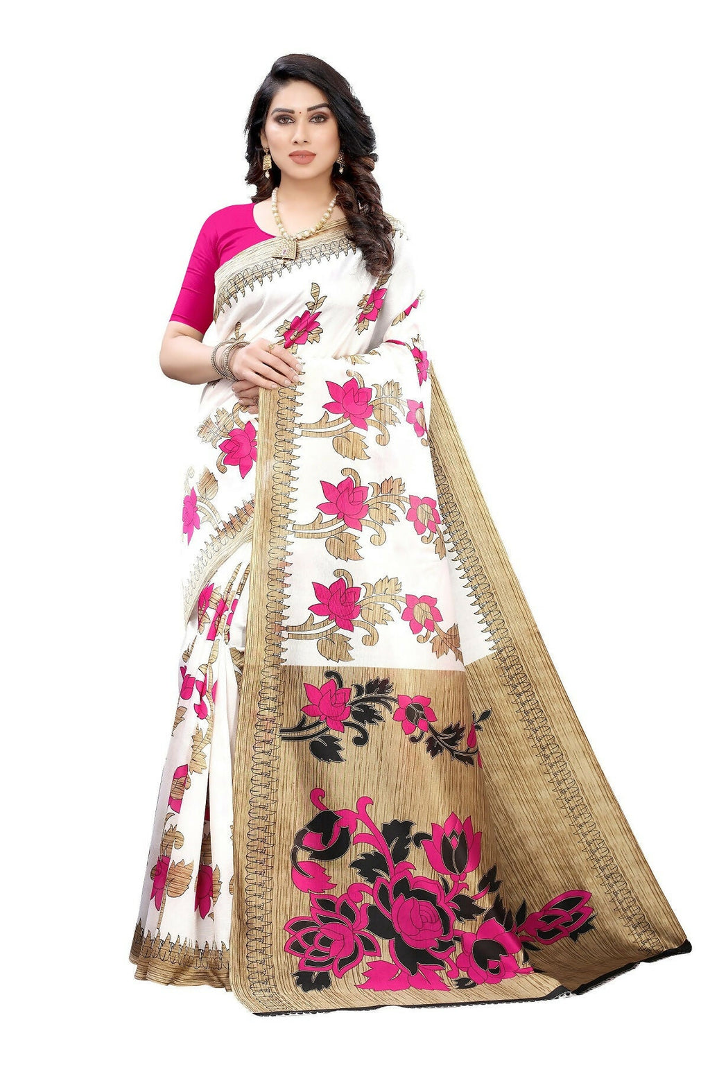 Vamika White Printed Art Silk Saree