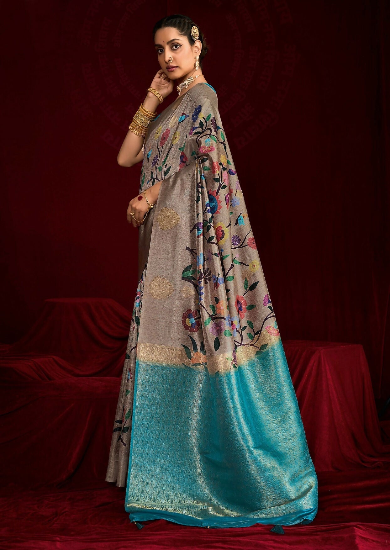 Joban Fashion Multi Color Soft Silk Weaving Fabric With Digital Jamdani Print With Jacquard Rich Pallu & Blouse With Spring Tassels - Distacart