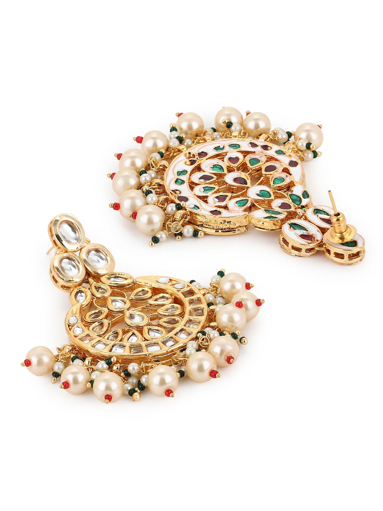 Gold-Toned White Kundan Contemporary Gold-Plated Chandbalis Earrings - Ruby Raang - Distacart