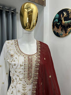 Teeya Creation White Color Faux Georgette Embroidery Work Long Party Wear Palazzo Suit - Distacart