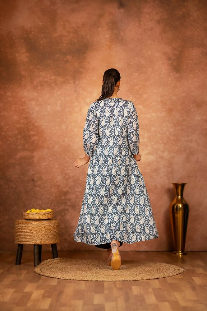 Joban Fashion Blue Floral Hand Block Printed Cotton Kurta Pant Set - Distacart