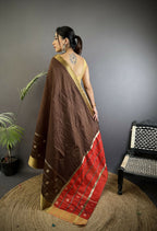 Joban Fashion Chocolate Brown Bhagalpuri Cotton Silk Stripes/Box Saree - Distacart