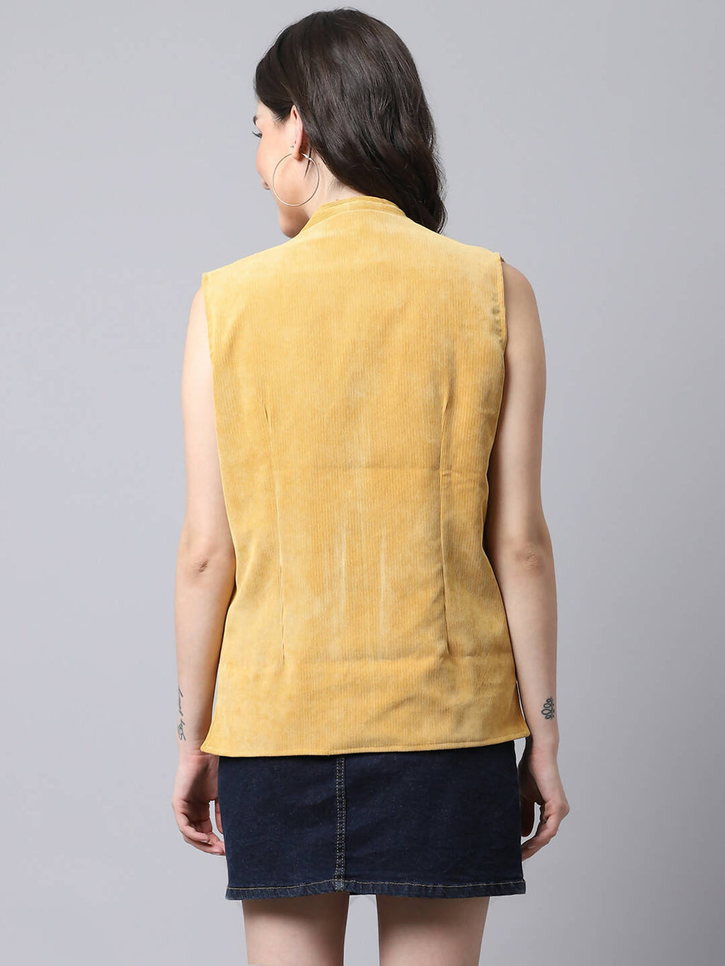Even Apparels Mustard Polyblend Open Front Women's Waistcoat - Distacart