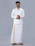 Ramraj Cotton Mens Pure Cotton 3/4 Inch Gold Jari Dhoti - White
