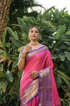 Jyoti Fashion Women's Pink Kanjivaram Silk Zari Woven Saree with Blouse - Distacart