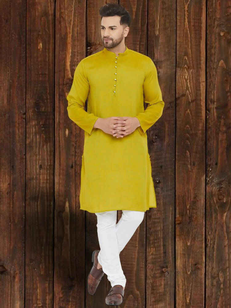 Even Apparels Yellowish Green Wedding Kurta - Green