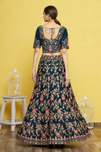 Blue Silk Semi-Stitched Wedding Bridal Lehenga - Nimaya