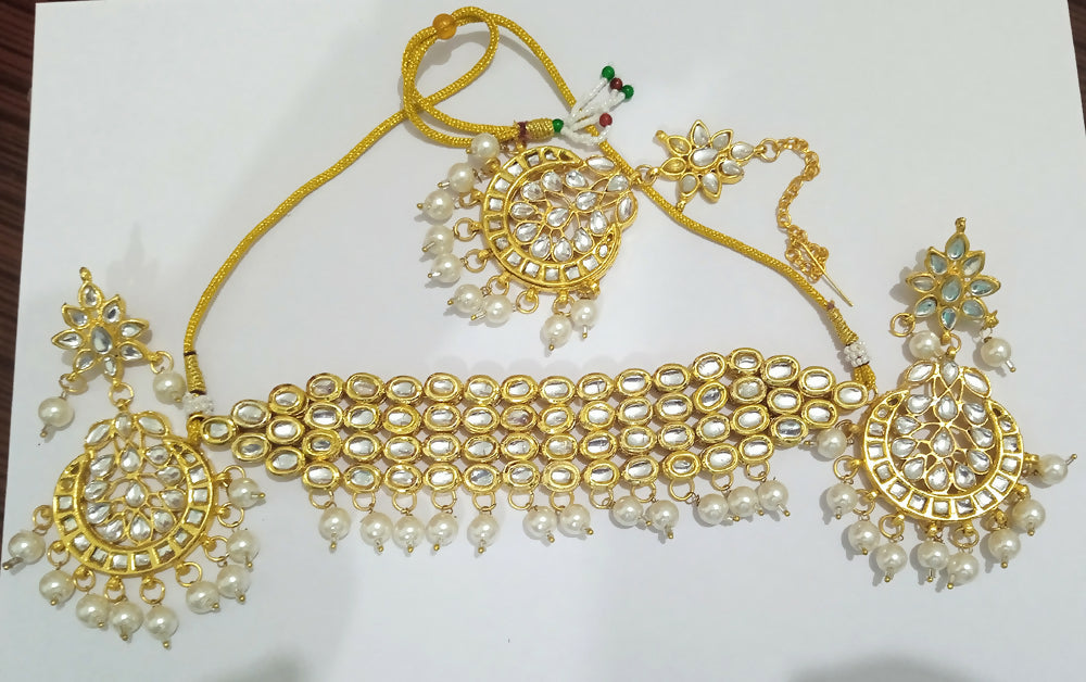 Joban Fashion Hand Made High Quality Gold Plated Base Metal Alloy Kundan Stone Studded Kundan Jewellery Set
